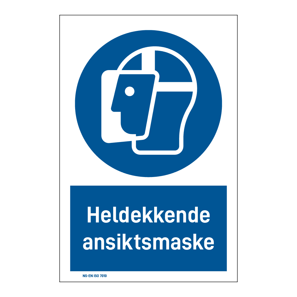 Påbud klistremerke: "Heldekkende ansiktsmaske" m/tekst under