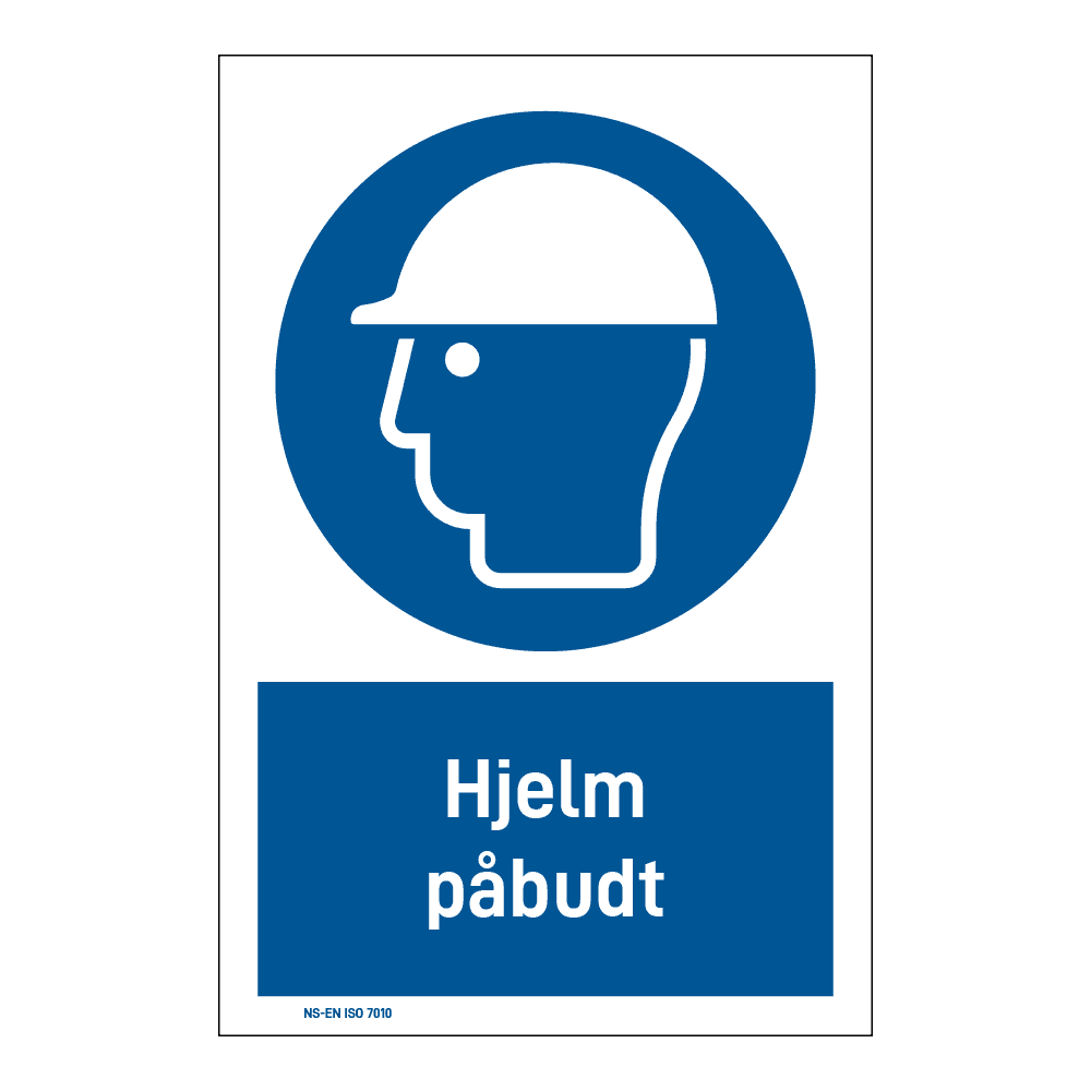 Påbud klistremerke: "Hjelm påbudt" m/tekst under