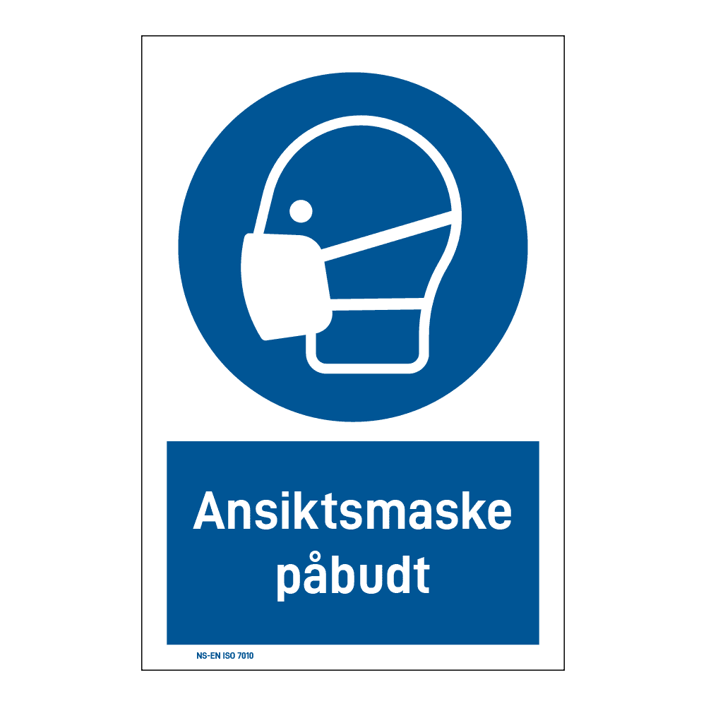 Påbud klistremerke: "Ansiktsmaske påbudt" m/tekst under