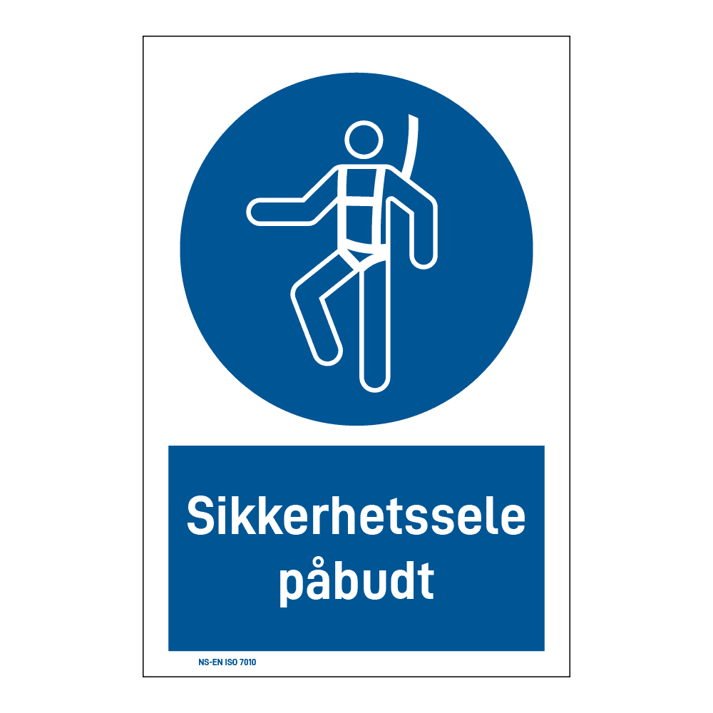 Påbud klistremerke: "Sikkerhetssele påbudt" m/tekst under