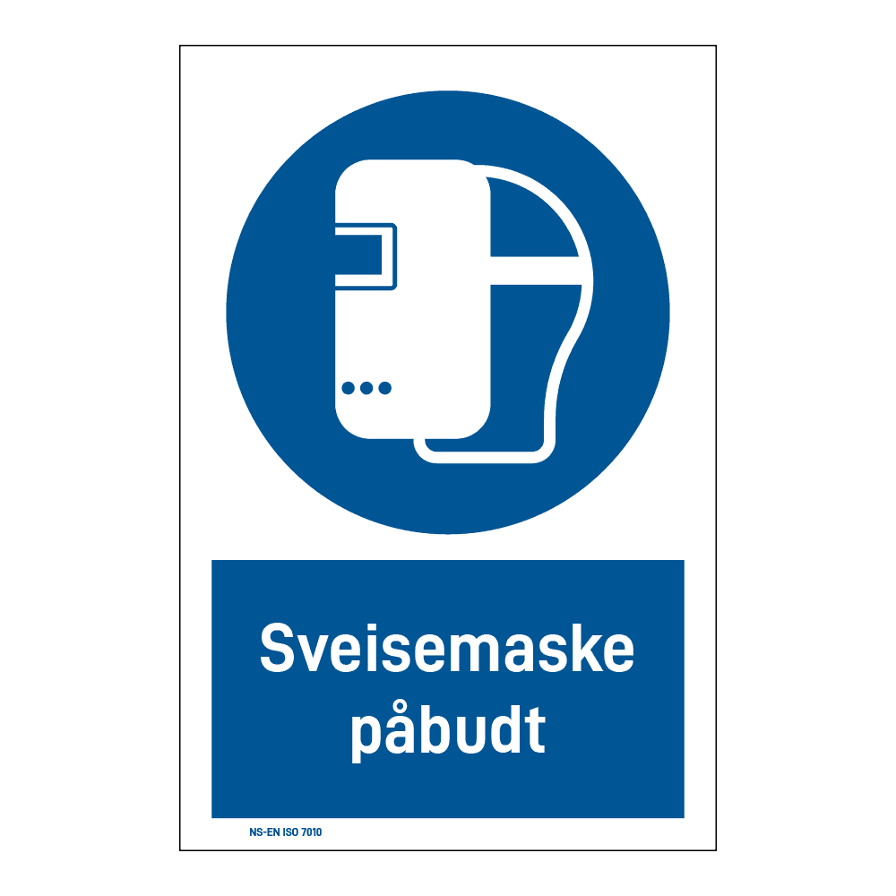 Påbud klistremerke: "Sveisemaske påbudt" m/tekst under
