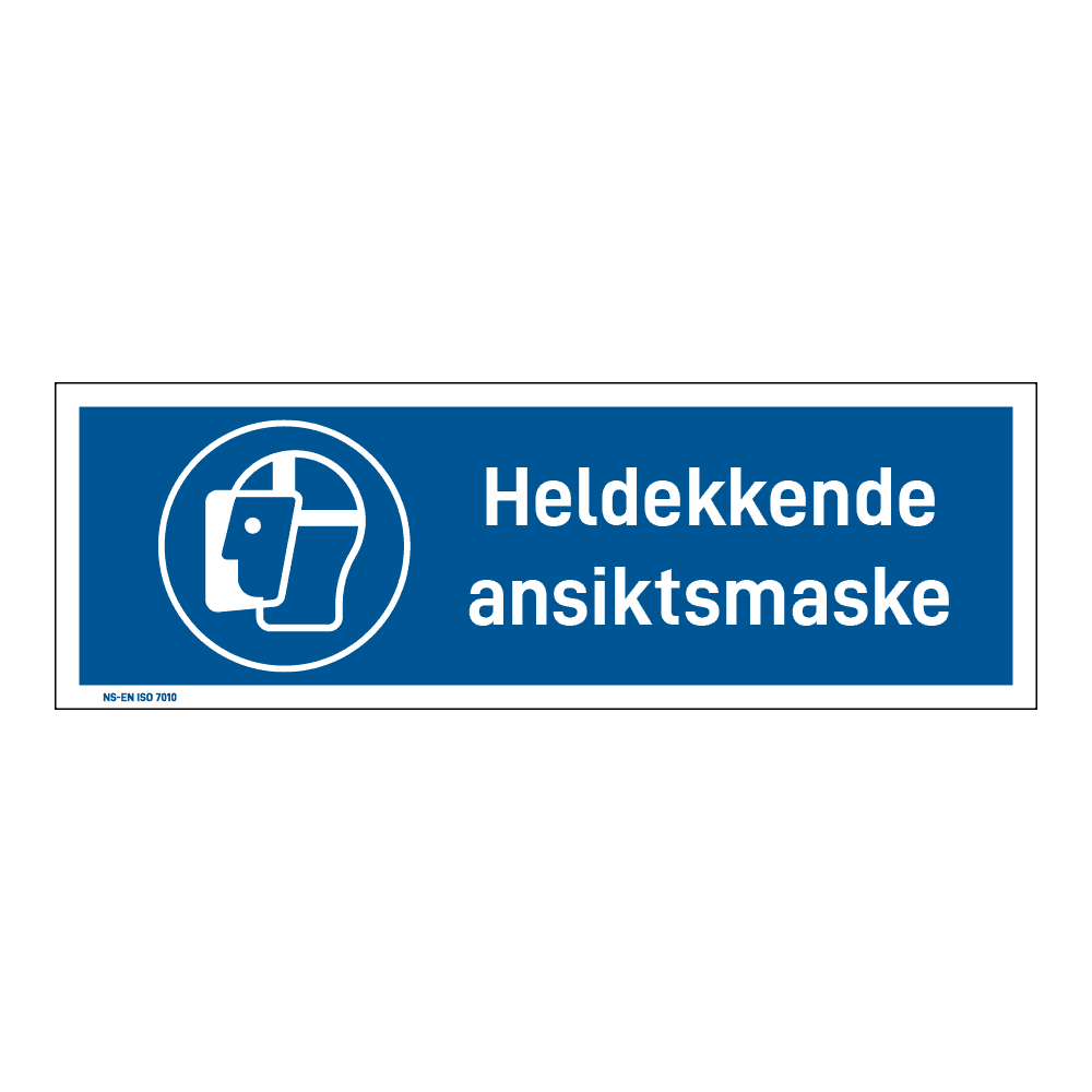 Påbudsskilt: "Heldekkende ansiktsmaske" m/tekst liggende