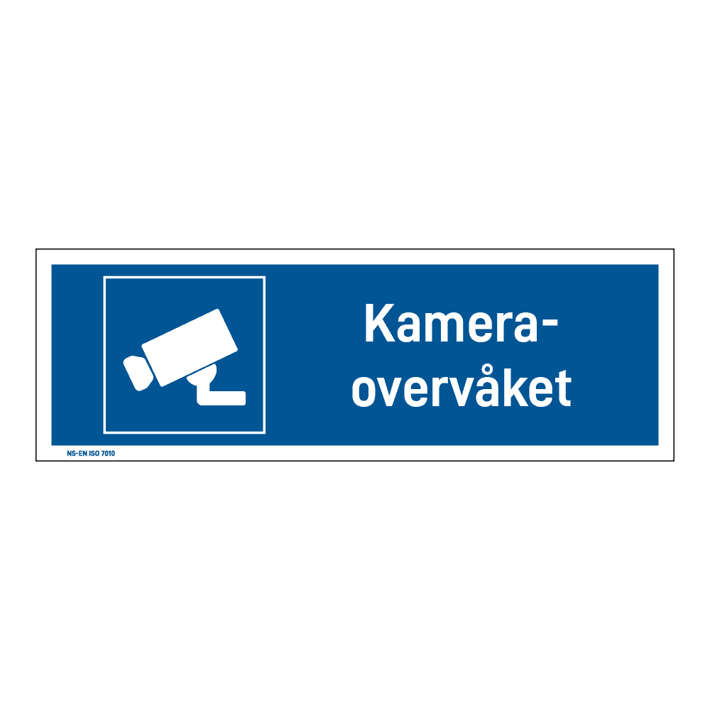 Påbudsskilt: "Kameraovervåket" m/tekst liggende