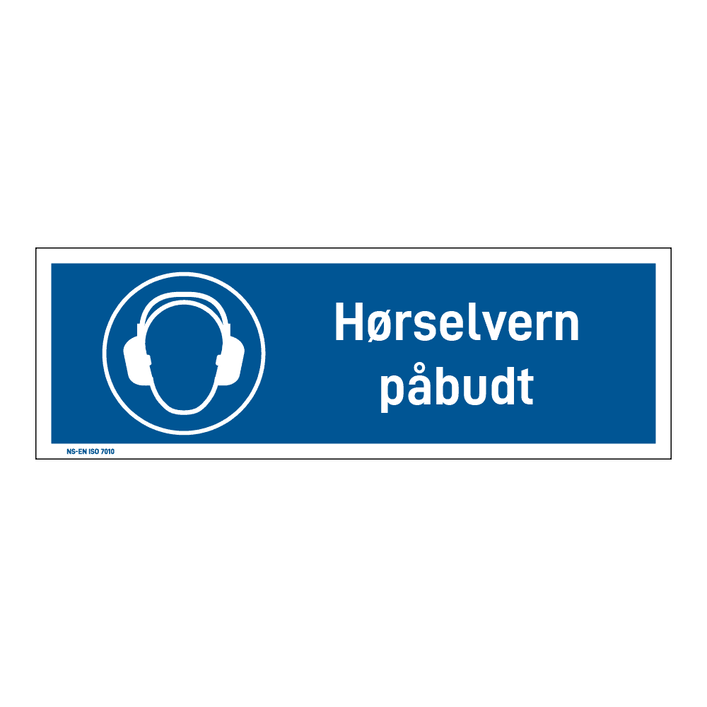 Påbud klistremerke: "Hørselvern påbudt" m/tekst liggende