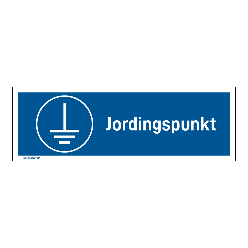 Påbud klistremerke: "Jordningspunkt" m/tekst liggende