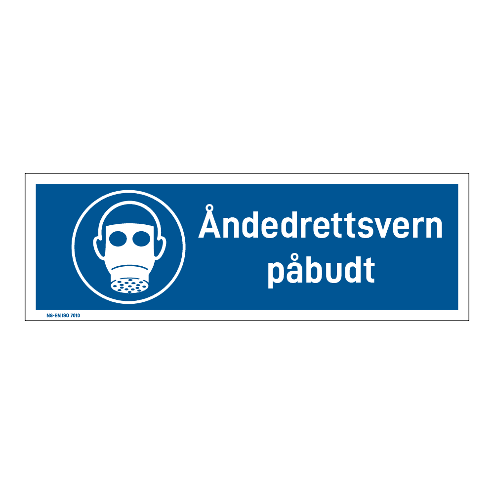 Påbud klistremerke: "Åndedrettsvern påbudt" m/tekst liggende