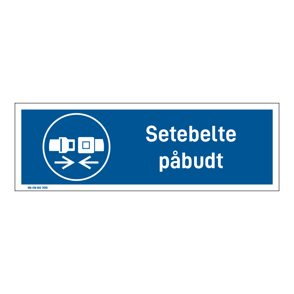 Påbud klistremerke: "Setebelte påbudt" m/tekst liggende
