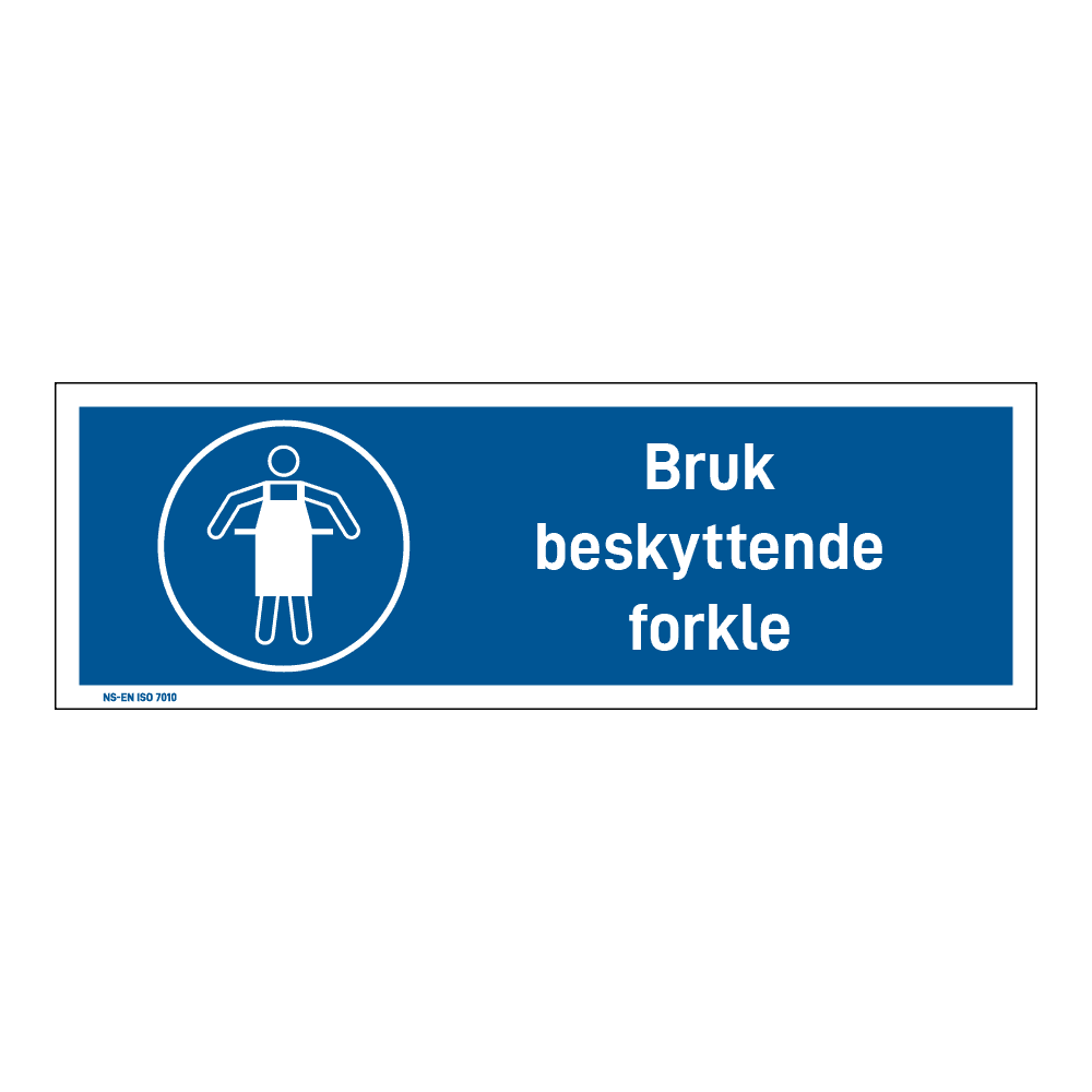 Påbud klistremerke: "Bruk beskyttende forkle" m/tekst liggende