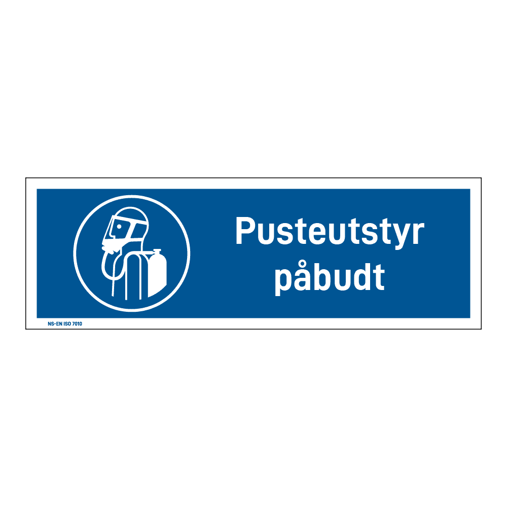Påbud klistremerke: "Pusteutstyr påbudt" m/tekst liggende