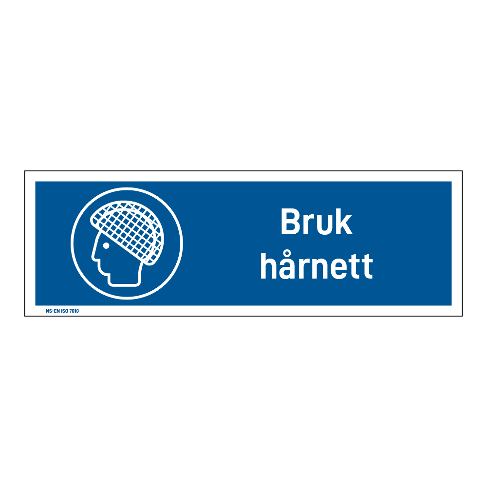Påbud klistremerke: "Bruk hårnett" m/tekst liggende