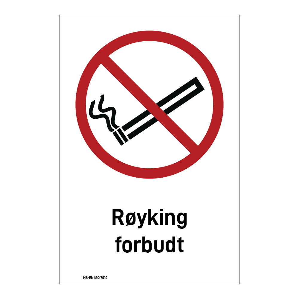 Forbudsskilt: "Røyking forbudt" m/tekst