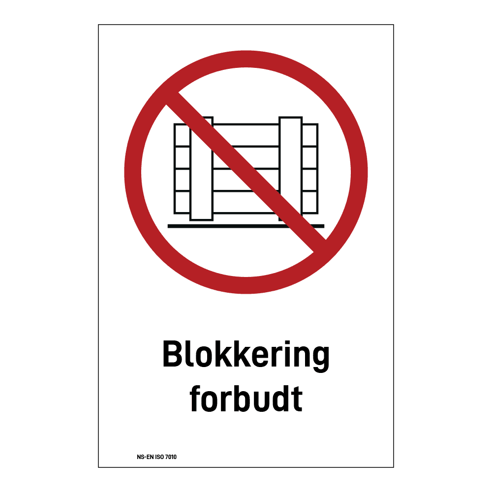 Forbudsskilt: "Blokkering forbudt" m/tekst