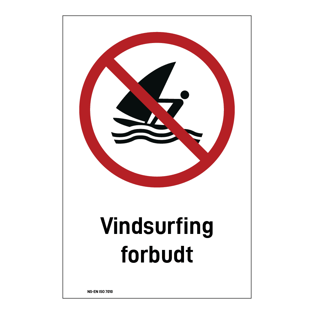Forbudsskilt: "Vindsurfing forbudt" m/tekst