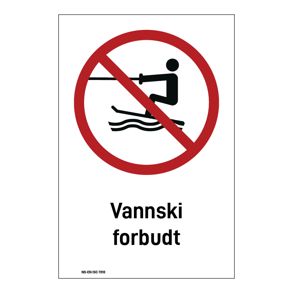 Forbudsskilt: "Vannski forbudt" m/tekst