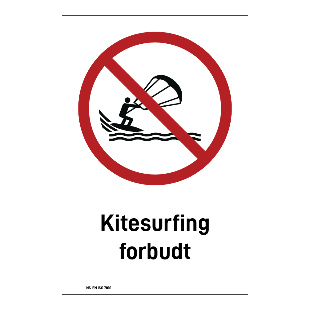 Forbudsskilt: "Kitesurfing forbudt" m/tekst