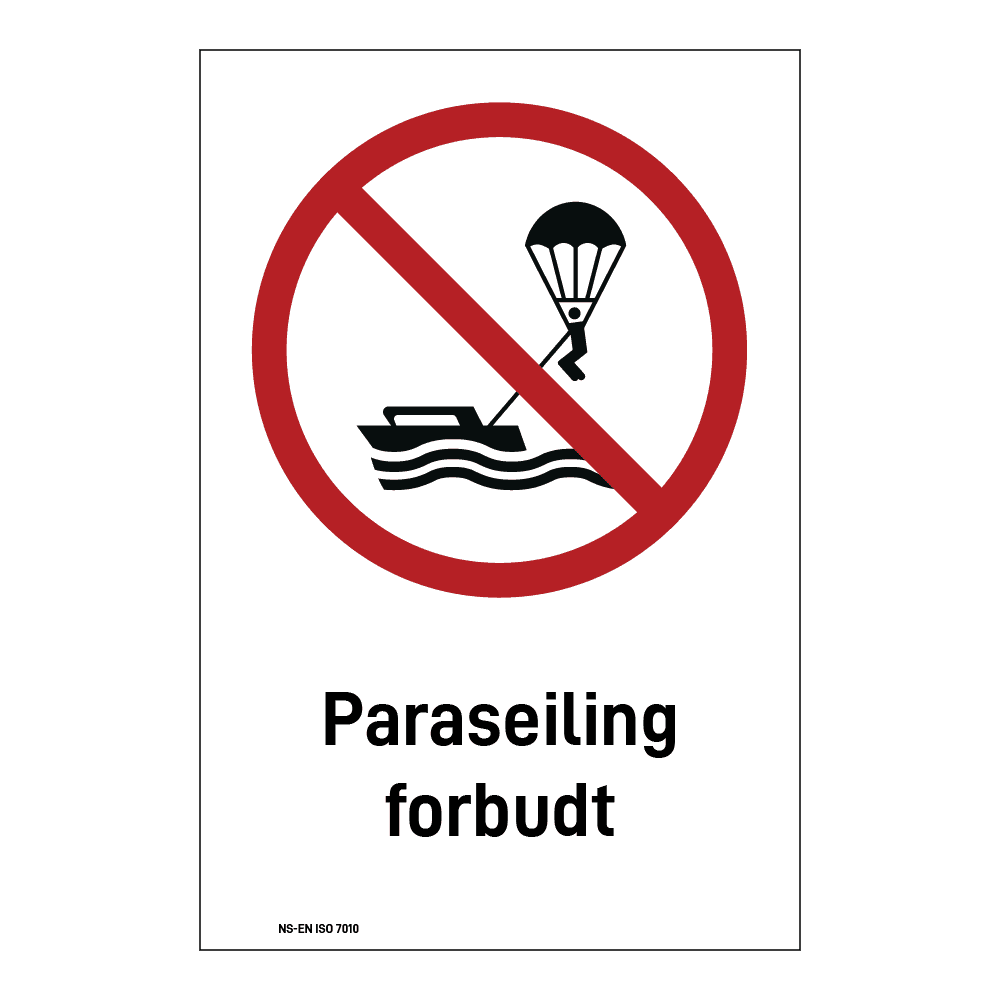 Forbudsskilt: "Paraseiling forbudt" m/tekst