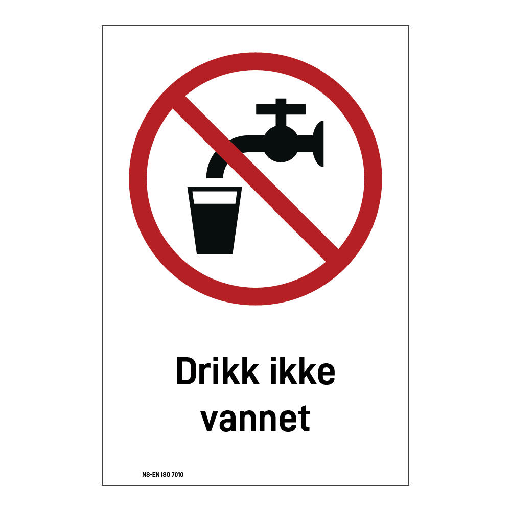 Forbud klistremerke: "Drikk ikke vannet" m/tekst