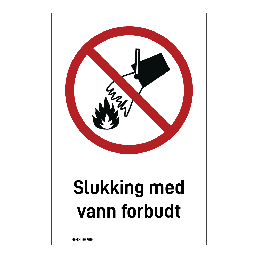 Forbud klistremerke: "Slukking med vann forbudt" m/tekst