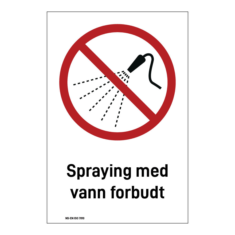 Forbud klistremerke: "Spraying med vann forbudt" m/tekst