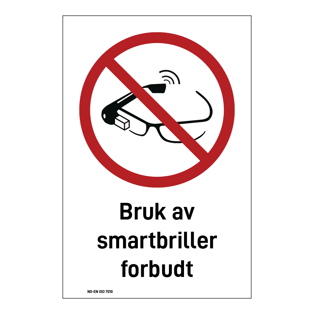 Forbud klistremerke: "Bruk av smartbriller forbudt" m/tekst