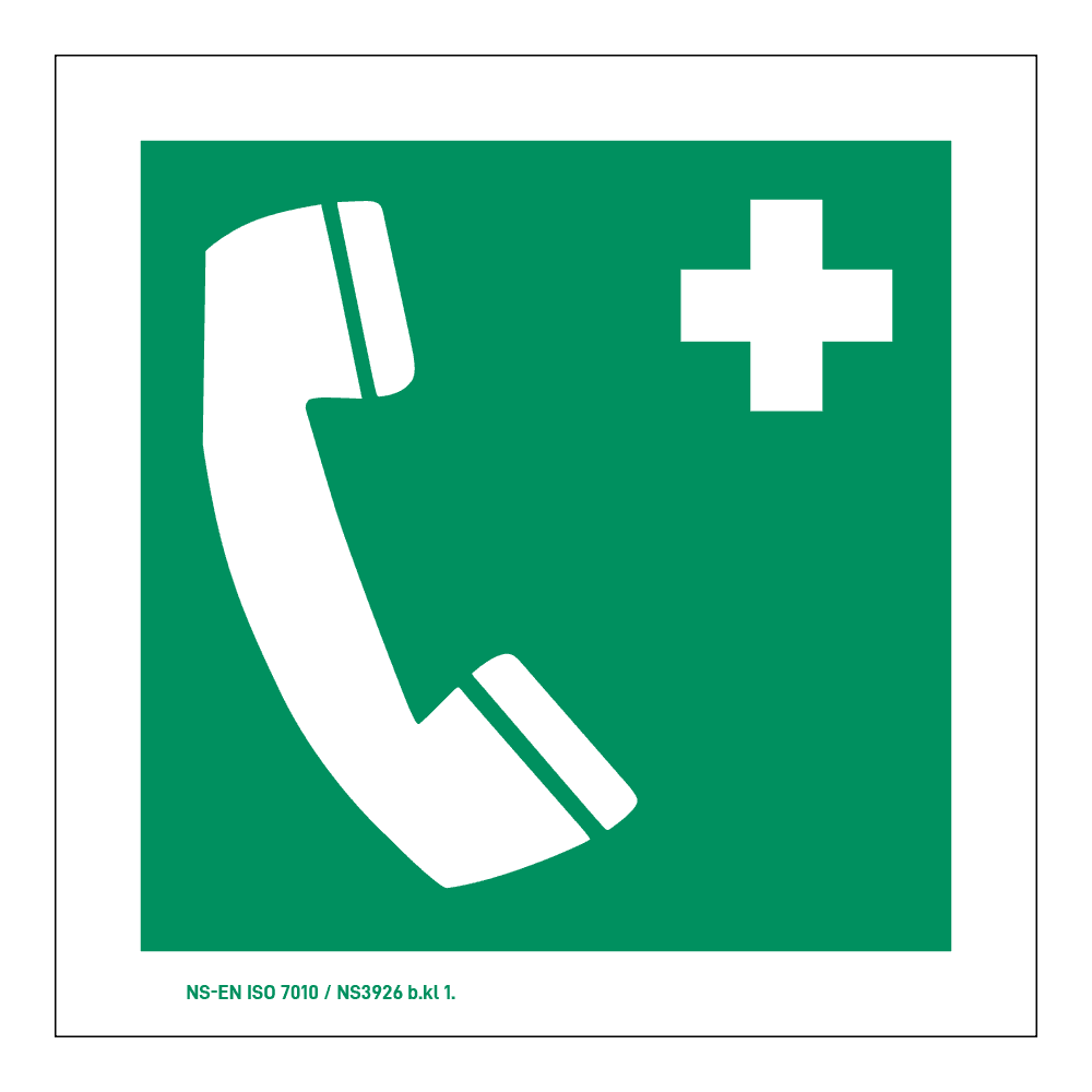 Rømningsskilt: Nødtelefon