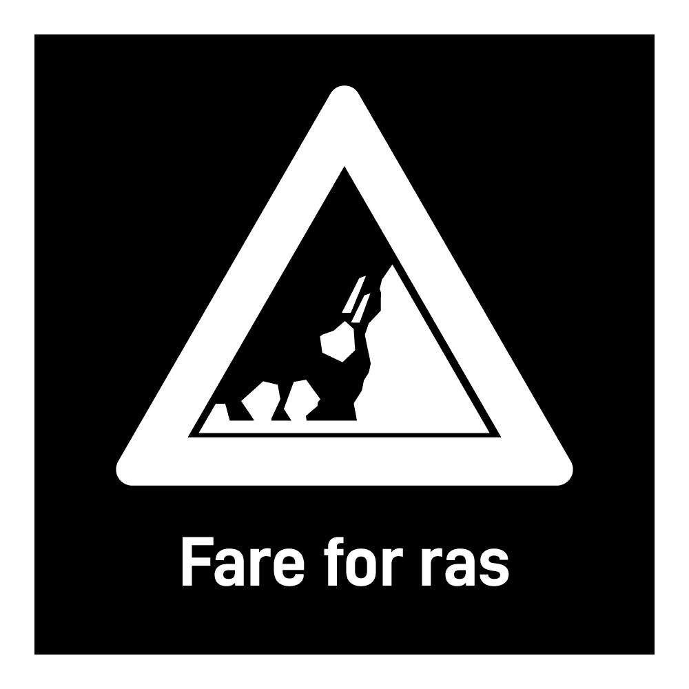 Privatrettslig skilt: "Fare for ras" m/tekst