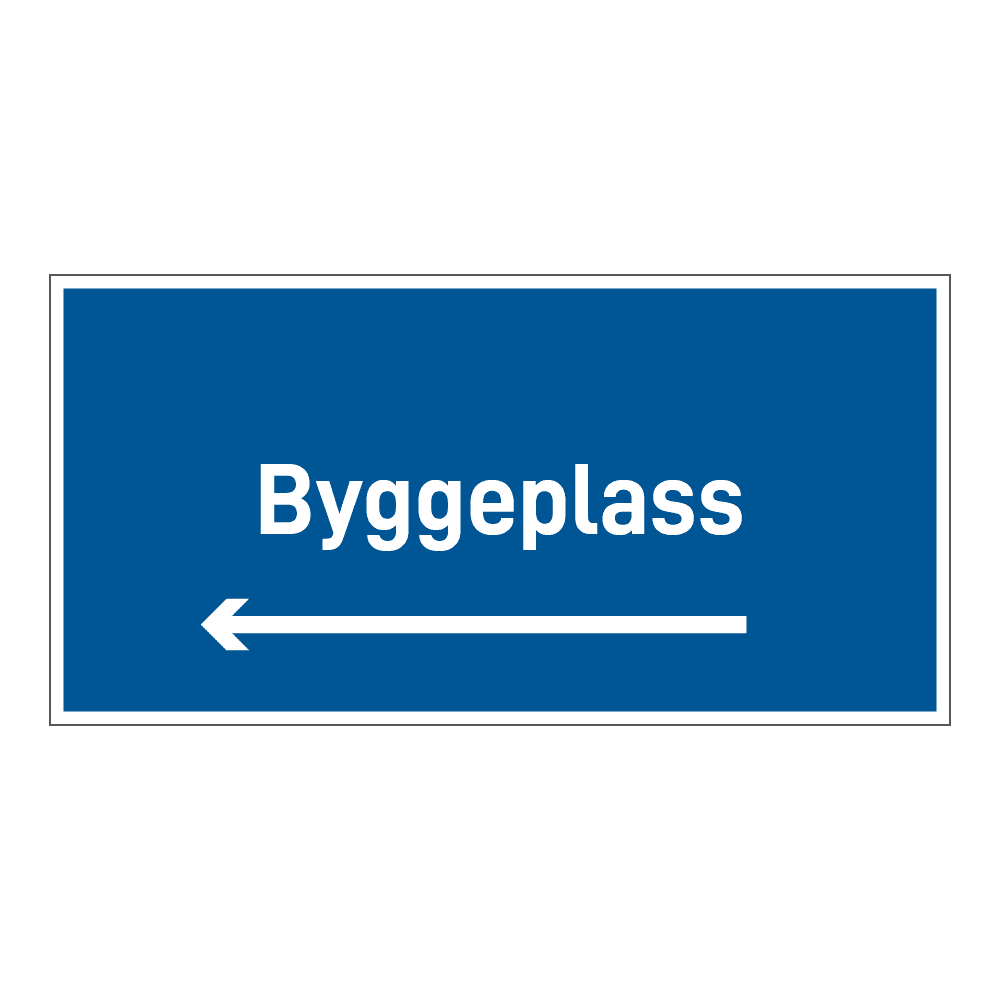 Anleggsområde skilt: "Byggeplass" m/pil venstre
