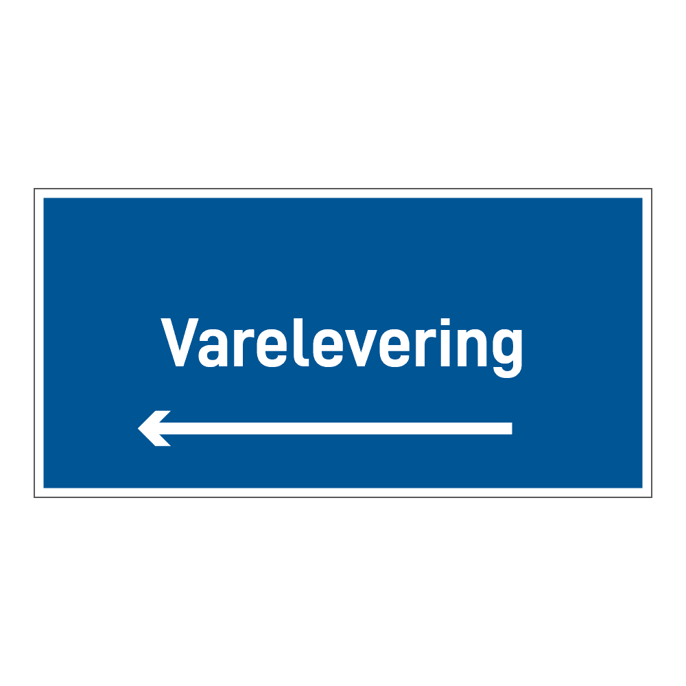 Anleggsområde skilt: "Varelevering" m/pil venstre