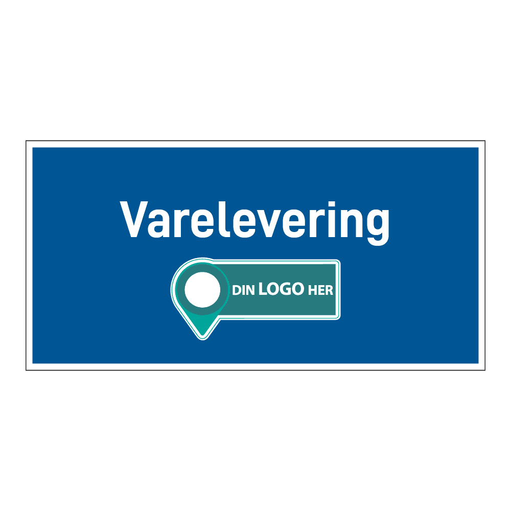 Anleggsområde skilt: "Varelevering". Med logo