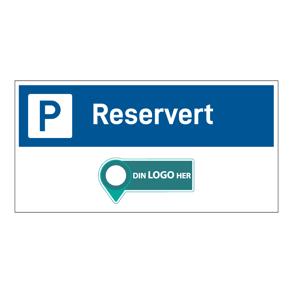 Skilt: "Reservert". Med logo