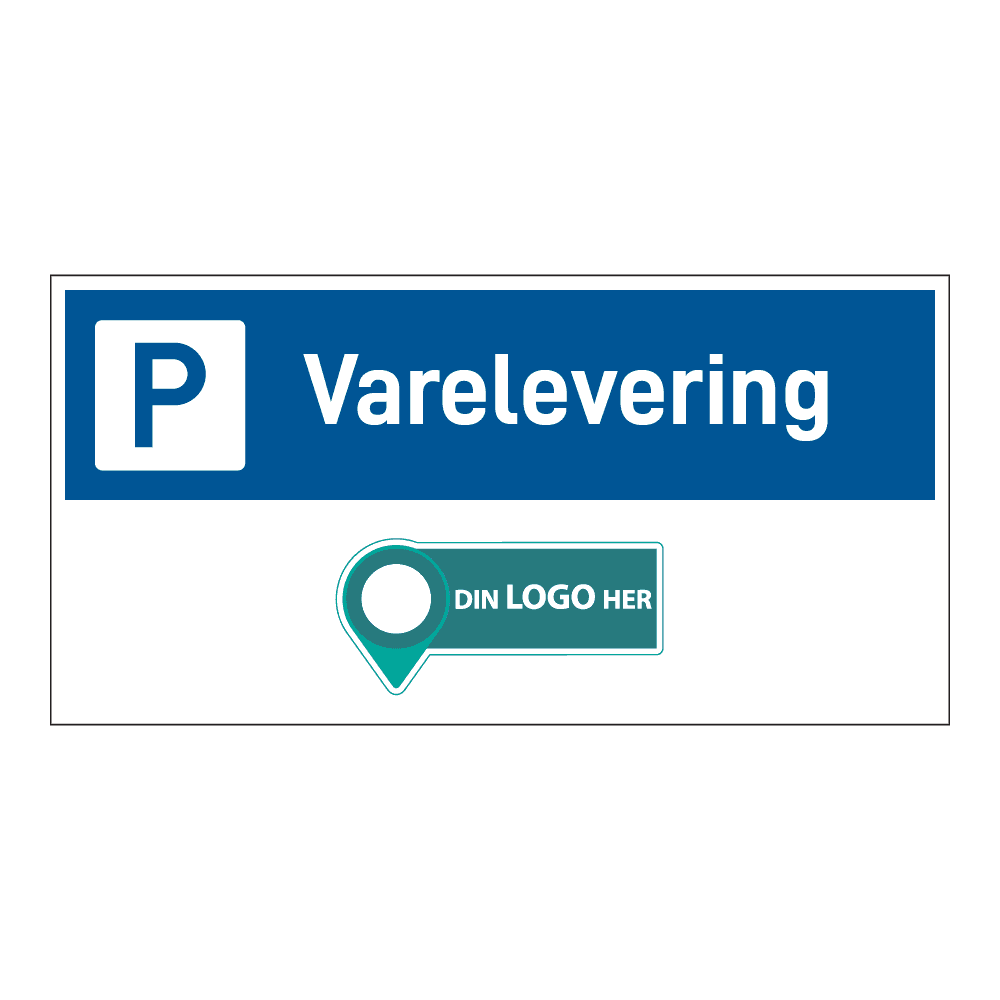Skilt: "Varelevering". Med logo