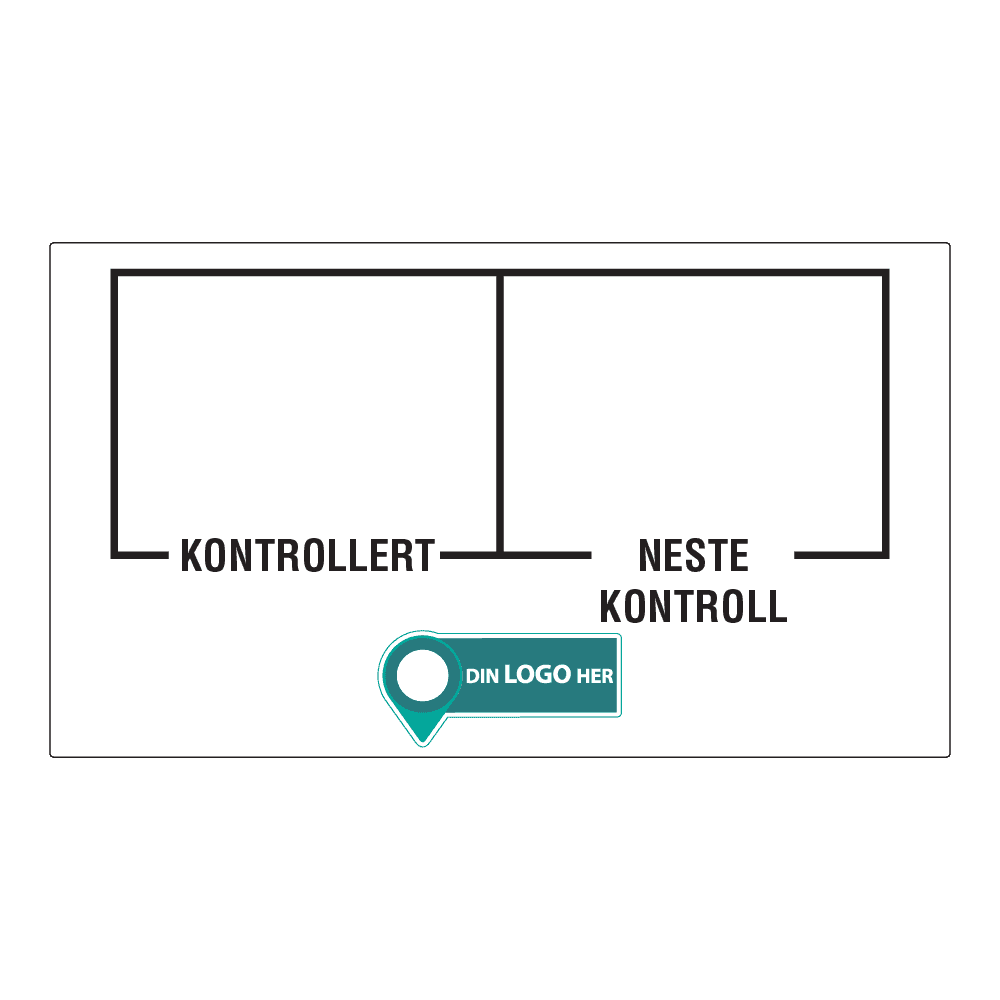 Kontrollmerker: "Kontrollert, neste kontroll" . Med logo