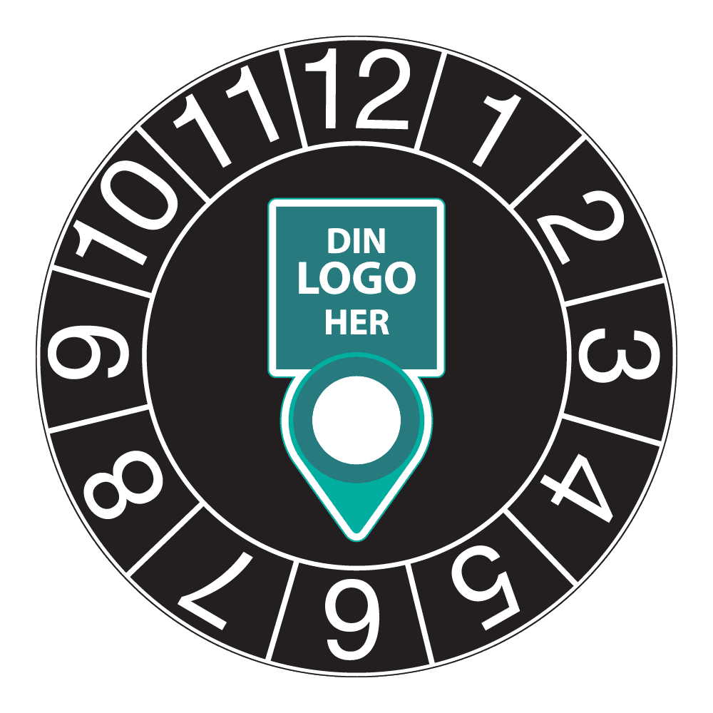 Kontrollmerker: Kontrollert m/ måned, Sort. Med logo