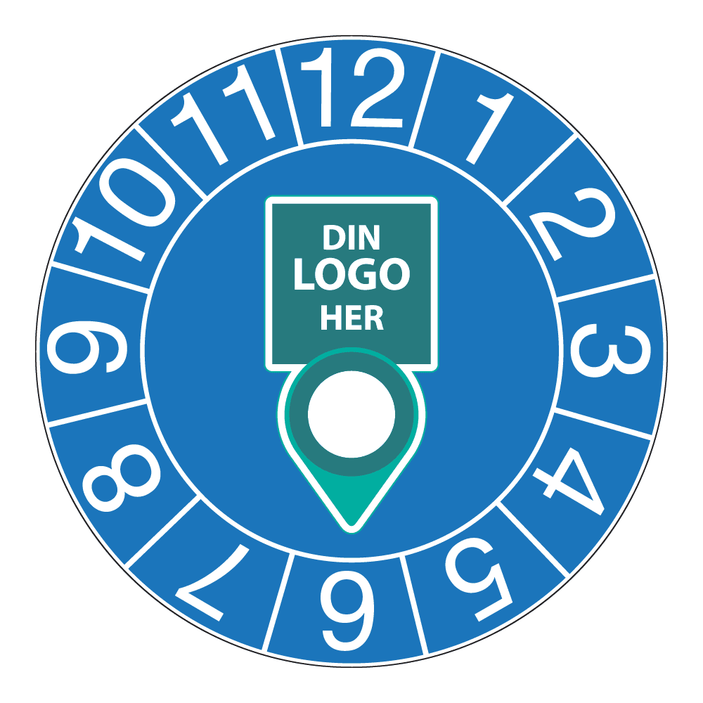 Kontrollmerker: Kontrollert m/ måned, Blå. Med logo