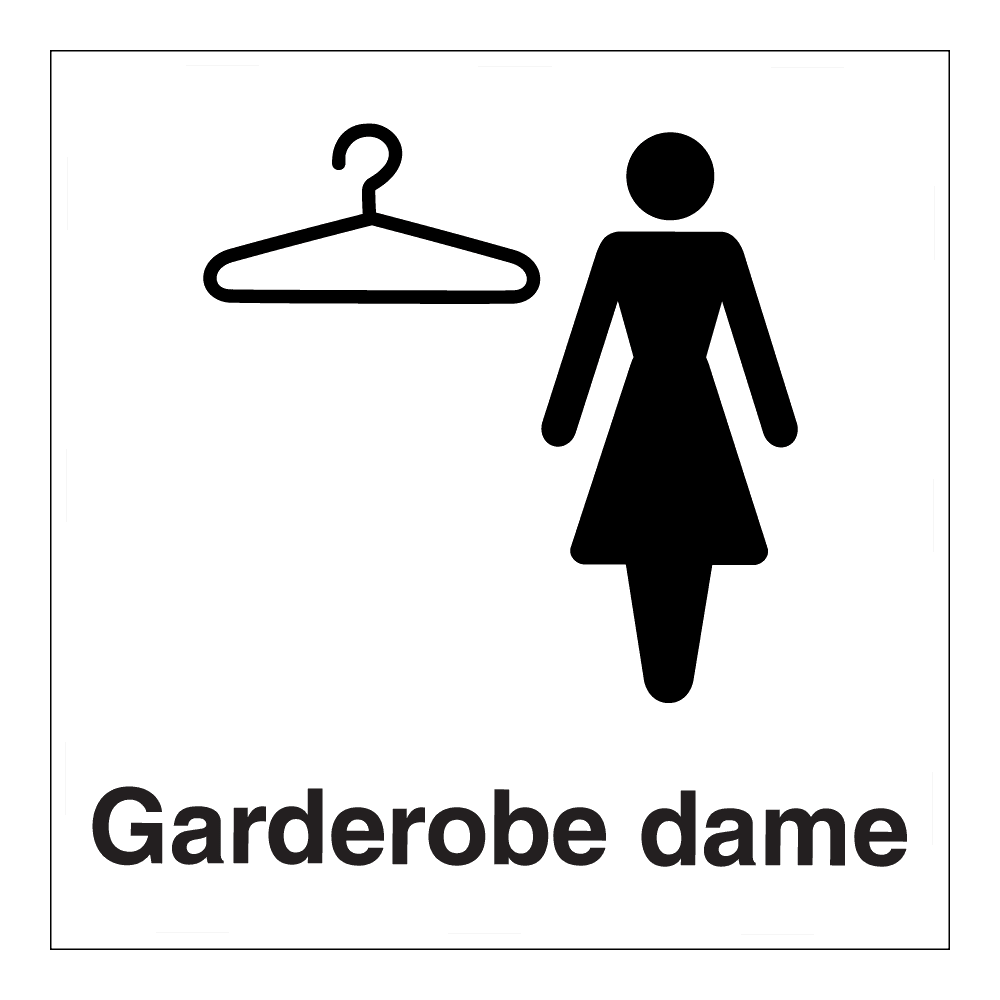 Informasjonsskilt: "Garderobe dame" m/tekst