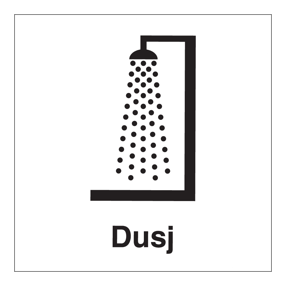 Informasjonsskilt: "Dusj" m/tekst