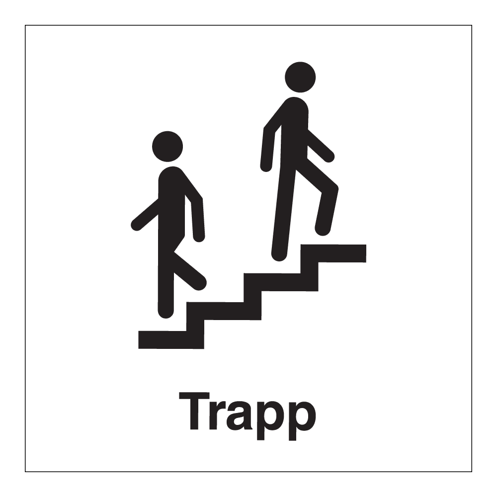 Informasjonsskilt: "Trapp 1" m/tekst