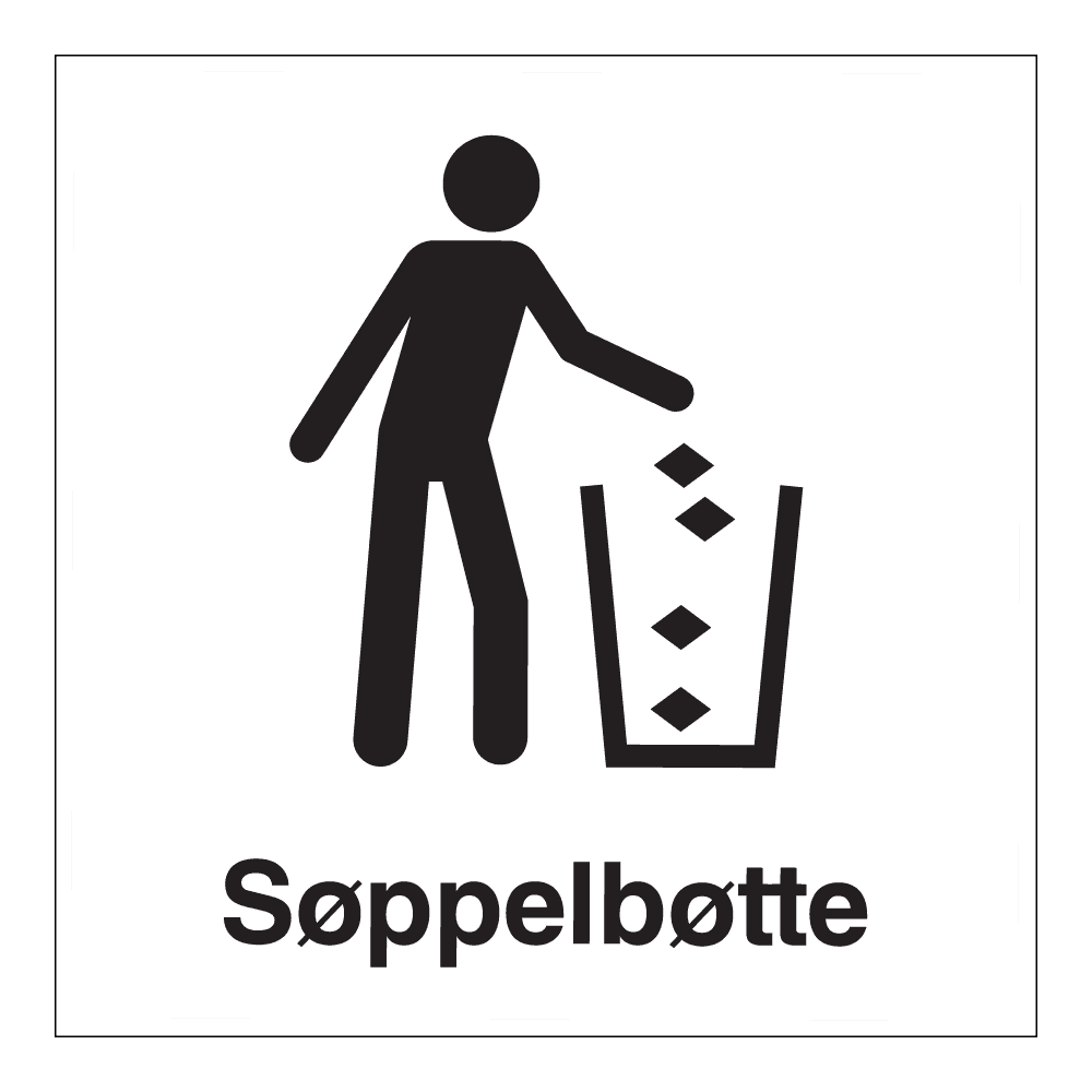 Informasjonsskilt: "Søppelbøtte" m/tekst