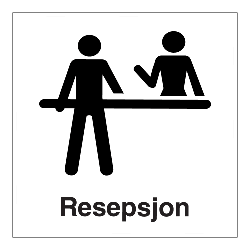 Informasjonsskilt: "Resepsjon" m/tekst