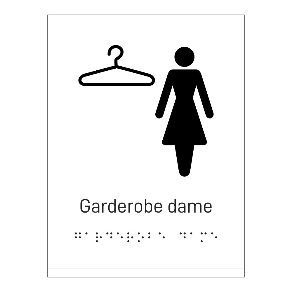 Informasjonsskilt: "Garderobe dame" m/ taktilt trykk