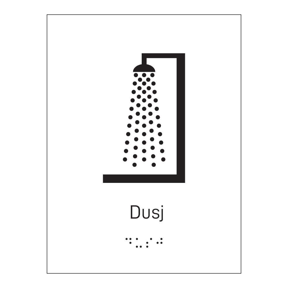 Informasjonsskilt: "Dusj" m/ taktilt trykk