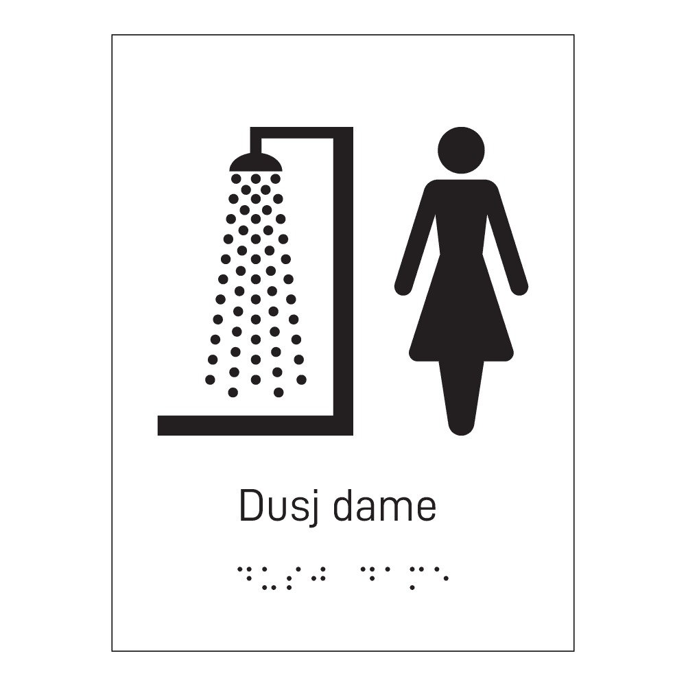 Informasjonsskilt: "Dusj dame" m/ taktilt trykk