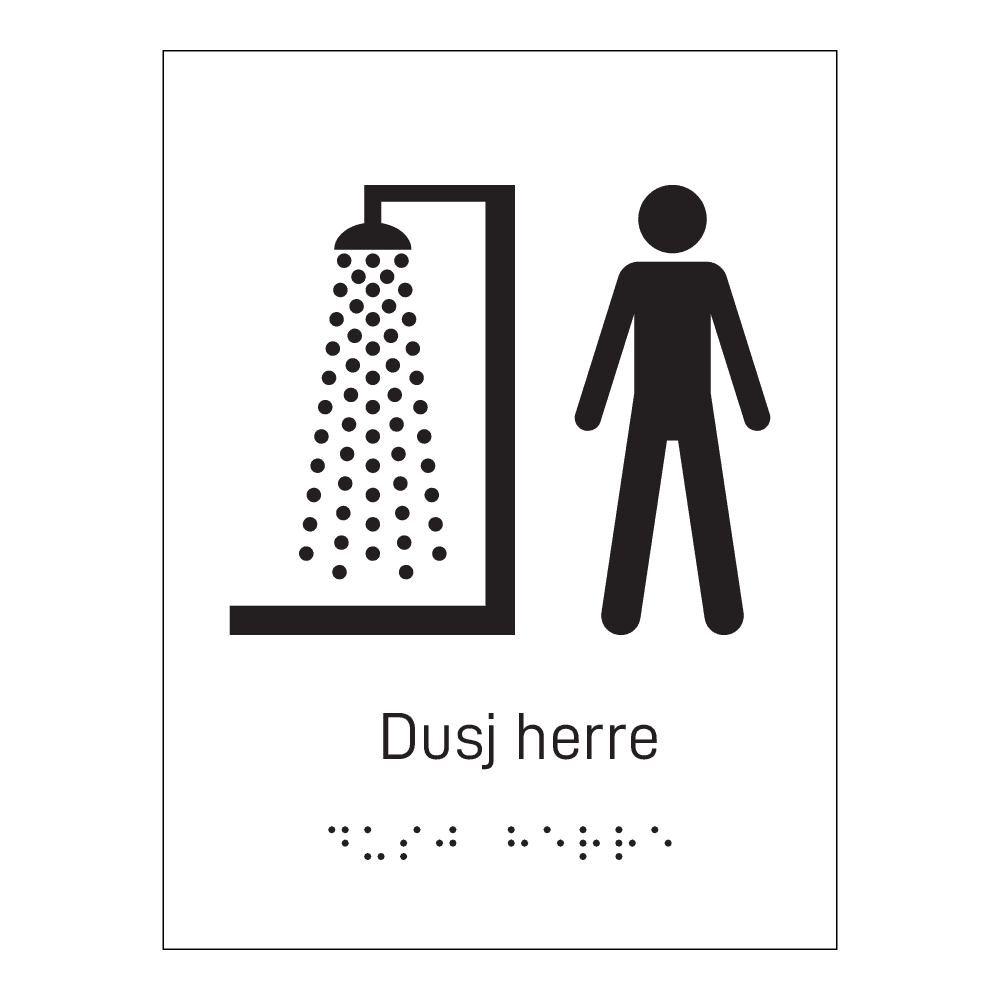 Informasjonsskilt: "Dusj herre" m/ taktilt trykk