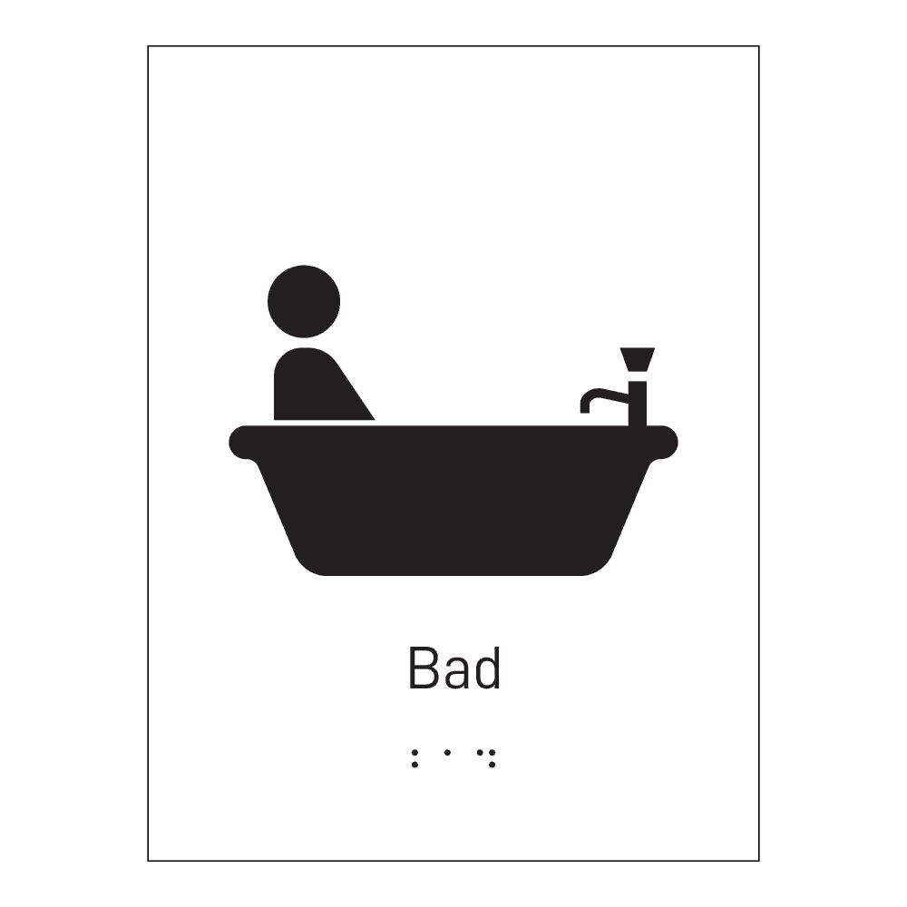 Informasjonsskilt: "Bad" m/ taktilt trykk