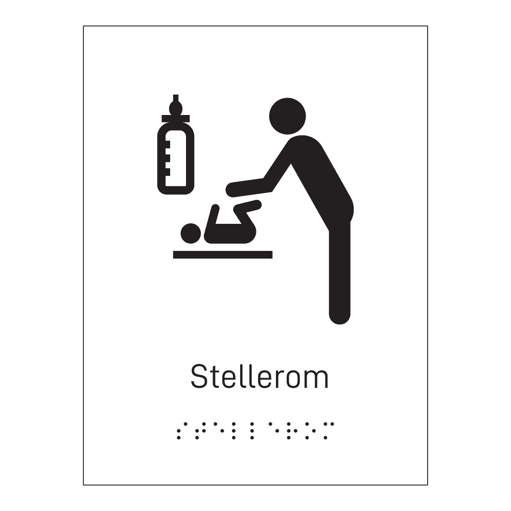 Informasjonsskilt: "Stellerom" m/ taktilt trykk