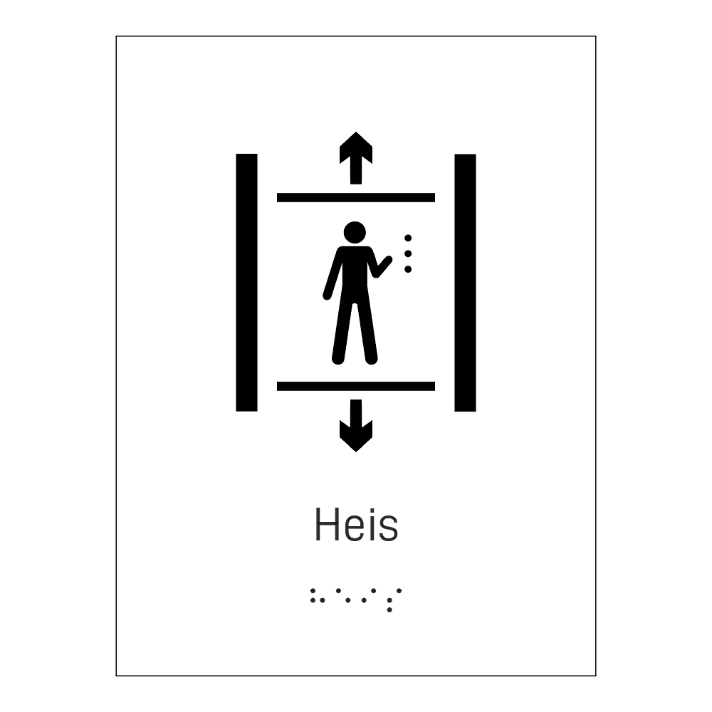 Informasjonsskilt: "Heis" m/ taktilt trykk