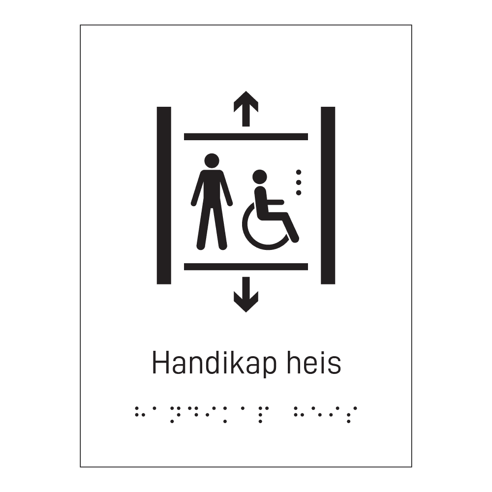 Informasjonsskilt: "Handicap heis" m/ taktilt trykk