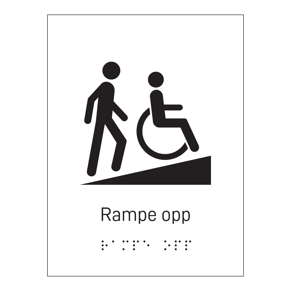 Informasjonsskilt: "Rampe går opp" m/ taktilt trykk