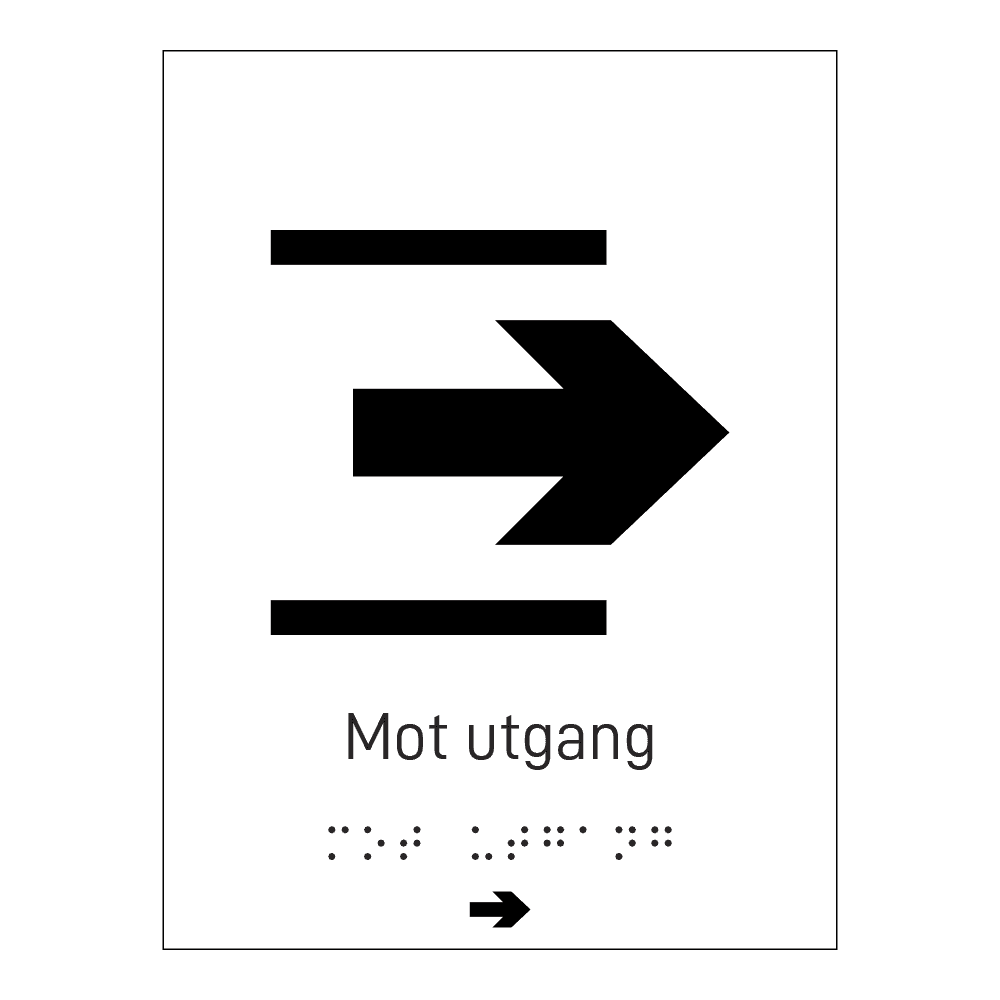 Informasjonsskilt: "Mot utgang 2" m/ taktilt trykk