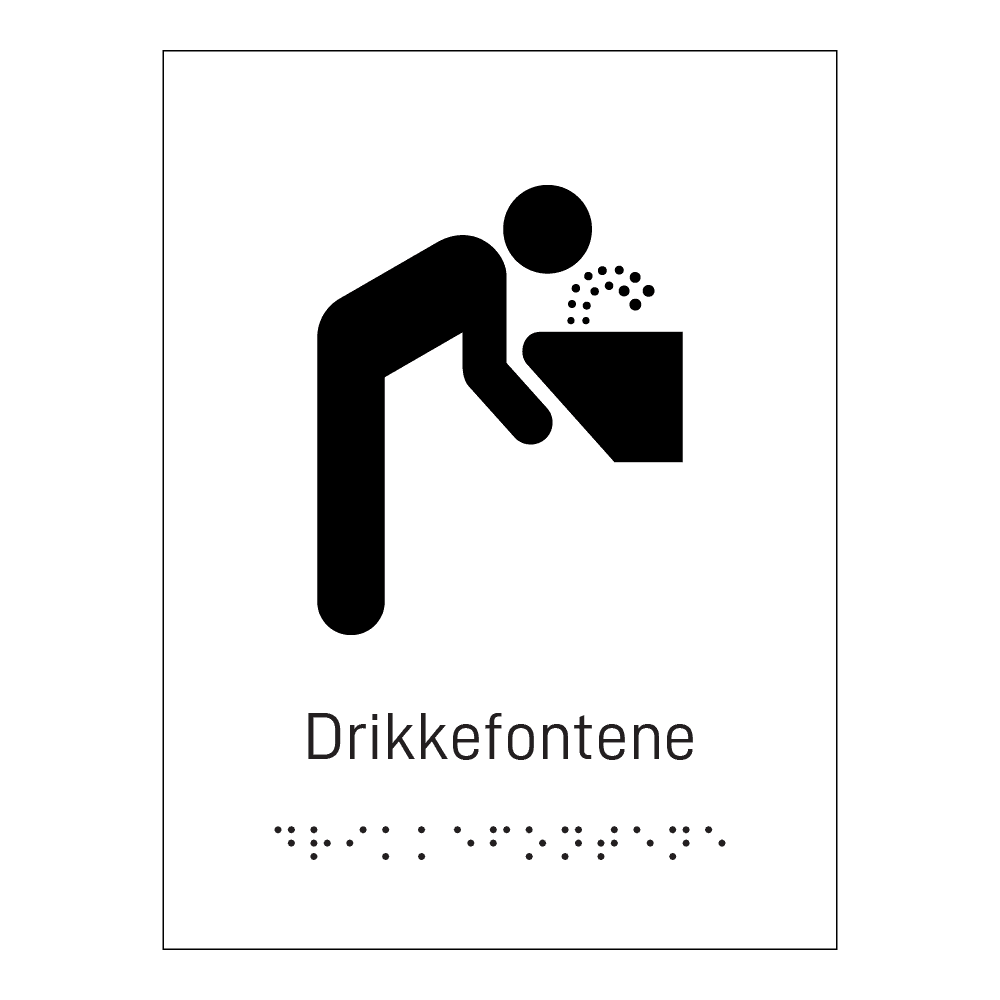 Informasjonsskilt: "Drikkefontene" m/ taktilt trykk